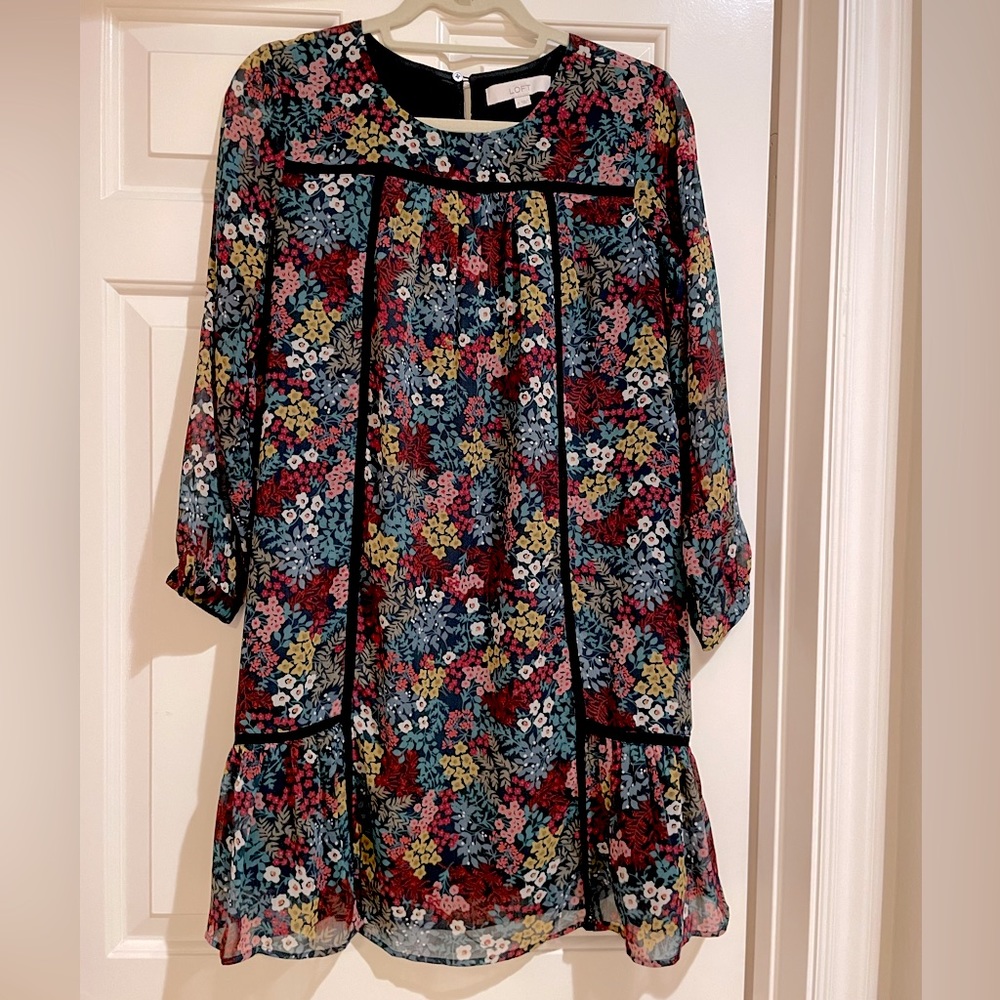 LOFT A-Line Floral Dress, Size Small